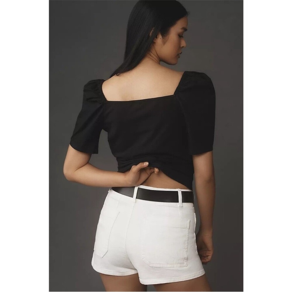 NWOT By Anthropologie Black Puff Sleeve Wrap Top Short Blouse Size M - Picture 3 of 4